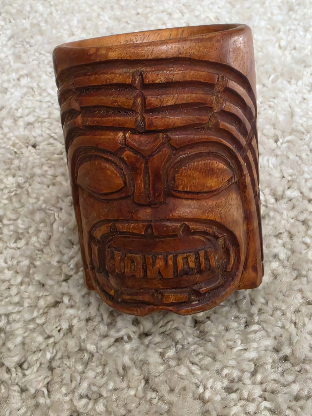 Source Unknown Carved Wooden Tiki Face - Brown